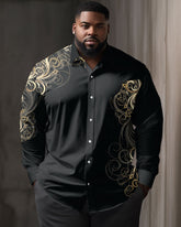 Men's Large Size Retro Pattern Lapel Casual Long Sleeve Shirt